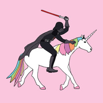 Darth Vader riding a unicorn, 8x8 print
