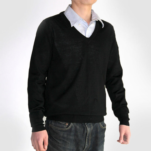 Men's V-neck Wool Blend Black Sweater