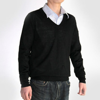 Men's V-neck Wool Blend Black Sweater