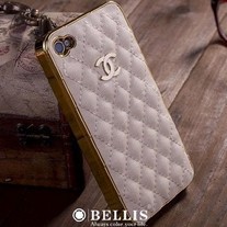 New Luxury Designer White PU Leather iPhone 4/4S Case Gold Color Plated Edges
