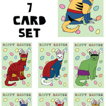 Cat dressed as comic Easter 7 card set
