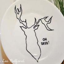  Hand Painted Vintage White Porcelain Plate, Deer Woodland Illustration, Oh My Antlers