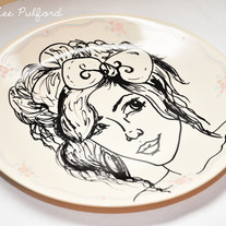 Hand Painted Vintage Plate, Fashion Illustration, Her Hair Bow