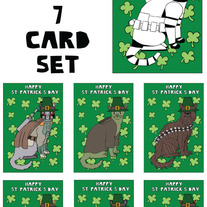Cats dressed as Star Wars St patricks 7 card set
