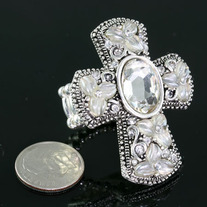 Silver Crystal Cross Ring