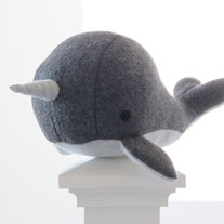 narwhal plush toy- Charlie- grey soft fleece whale narwal plushie 