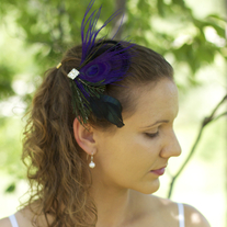 Violet Peacock Fascinator with Rhinestone Center - Thumbnail 2