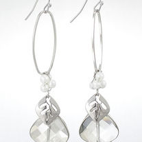 Neutral Briolette Wire Wrapped Dangle Silver Earrings w/ Pearls & Flower Charm