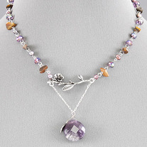 Freshwater Pearl Links & Purple Sugilite Briolette Drop Pendant Necklace