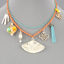 Oriental Flair Colorful Biwa Stick Pearl Charm Necklace