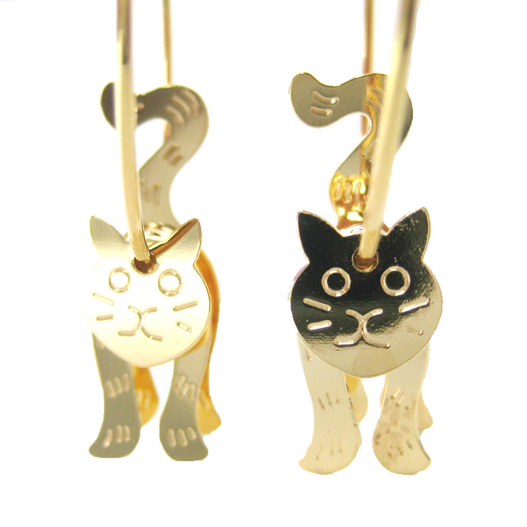3D Kitty Cat Shaped Animal Dangle Hoop Earrings in Gold · DOTOLY Animal Jewelry · The Animal
