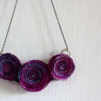  Pink, Turquoise and White Floral Sinamay Necklace