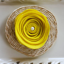 Round Yellow Felt Brooch with Abaca Twine
