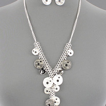Chainmaille Y-Shape Silver Circle Charm Necklace & Earrings