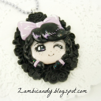 Hand made cute girl in braids sculpey necklace