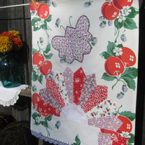 sweet apple and butterfly vintage tea towel
