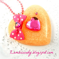 Giant sparkly orange resin heart necklace