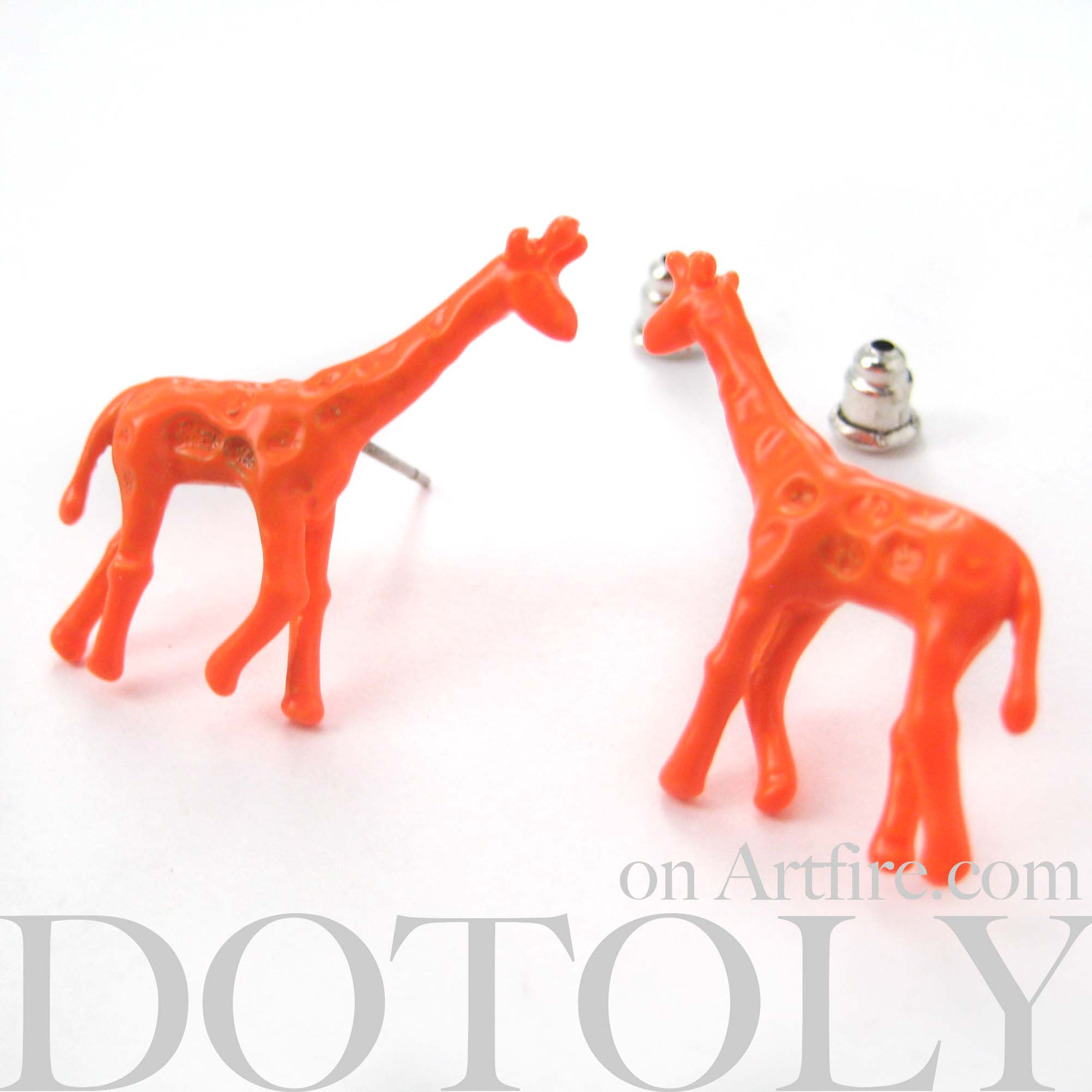 Neon Orange Giraffe Toy Animal Stud Earrings · DOTOLY Animal Jewelry
