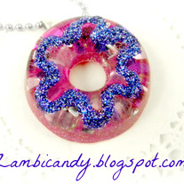 Purple and pink sparkly resin donut necklace