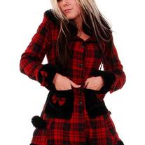 ♥ *KAWAII WUV U! RED PLAID WINTER ROMANTIC COAT WITH EARS♥