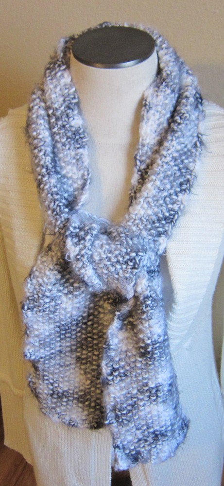 Knitted Scarf made with Soft Angel Hair Yarn in Black and ...
