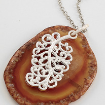 Carnelian Agate Slab Leaf Charm Long Necklace