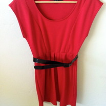 Red Cap Sleeved F21 Dress with Skinny Black Belt