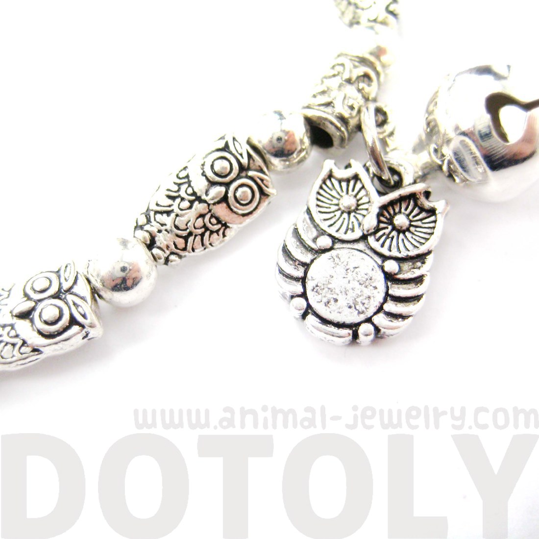 Owl Bird Shaped Beaded Stretchy Charm Bracelet in Silver Animal