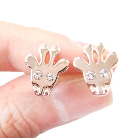 giraffe stud shaped earrings rhinestone rose gold jewelry dotoly animal eyes head face cute themed