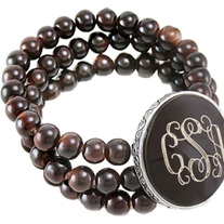 CHUNKY Chocolate Brown Bead Bracelet with Large Silver & Brown Monogram of Your Choice