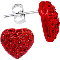 ROCKER STYLE MELODIC ROMANCE CRIMSON RED CRYSTAL HEART STUD EARRINGS