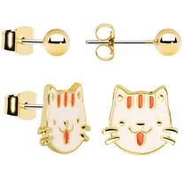 KAWAII SILLY KITTY WUV, GOLDEN KITTY STUD EARRINGS
