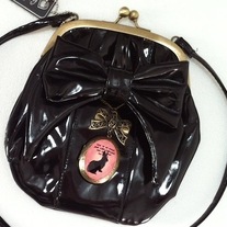 Black Gothic Lolita Purse Pink Rabbit Bow Kisslock Clasp Pouchette Shoulder Bag