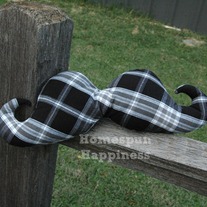 Small Mustache Pillow - Black & White Plaid (large print)