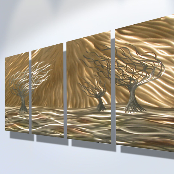 Gold Metal Wall Decor 3 trees 4 panel - abstract metal wall art contemporary modern Gold Metal Wall Decor 3 trees 4 panel - abstract metal wall art contemporary modern