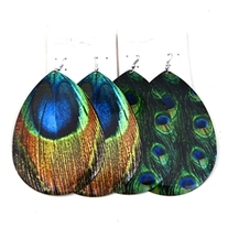 Peacock Feather Teardrop Disk Earrings