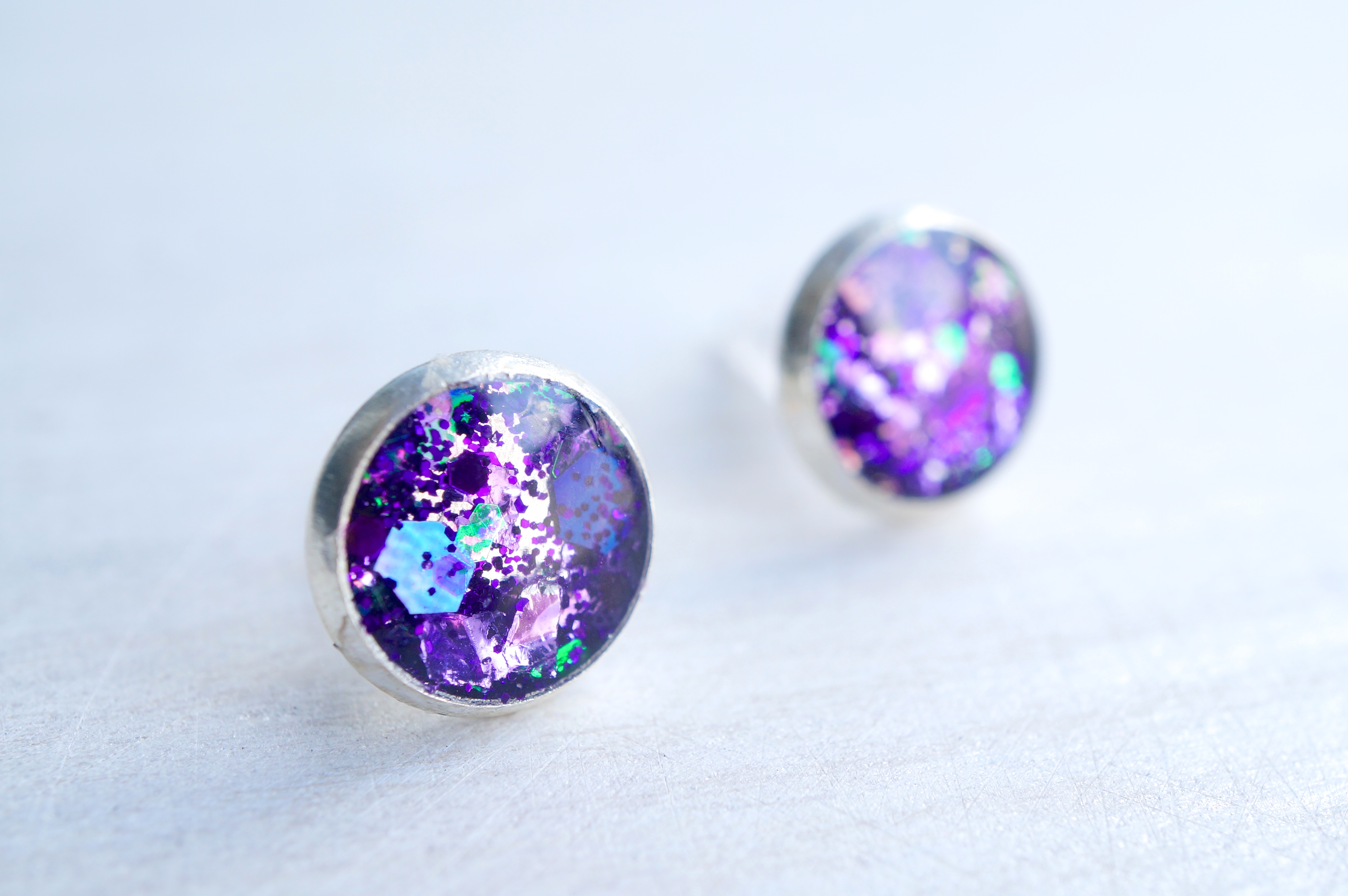 Small Purple Glitter Silver Stud Earrings on Storenvy