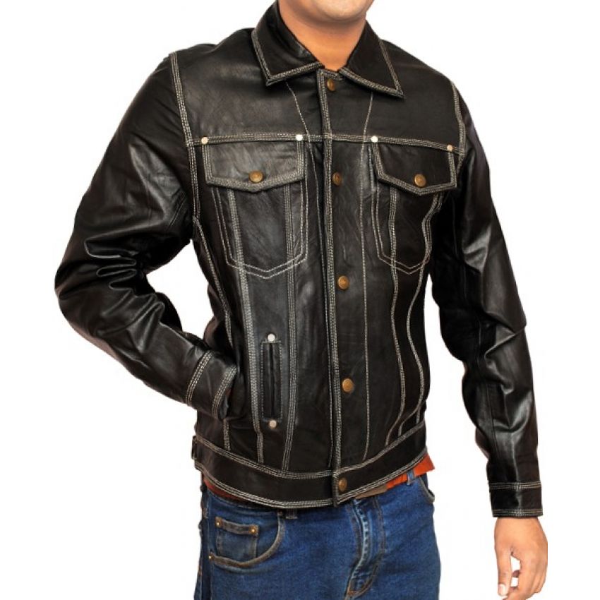Mens leather jacket, Front Double Pocket Leather Jacket on Storenvy