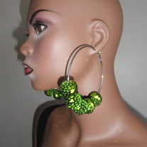 Green Sequin Ball Hoops 3.5" Silver Hoops