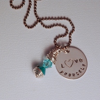 Sterling Silver Handstamped Pendant Necklace "L♥ve Yourself"