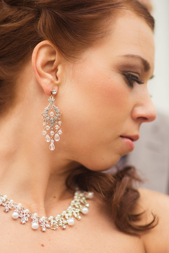 Wedding Chandelier Earrings with Swarovski Crystals & Rhinestones on
