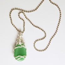 Silver Wire Wrapped Green Teardrop Necklace