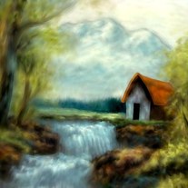 Cabin by the river - digital art