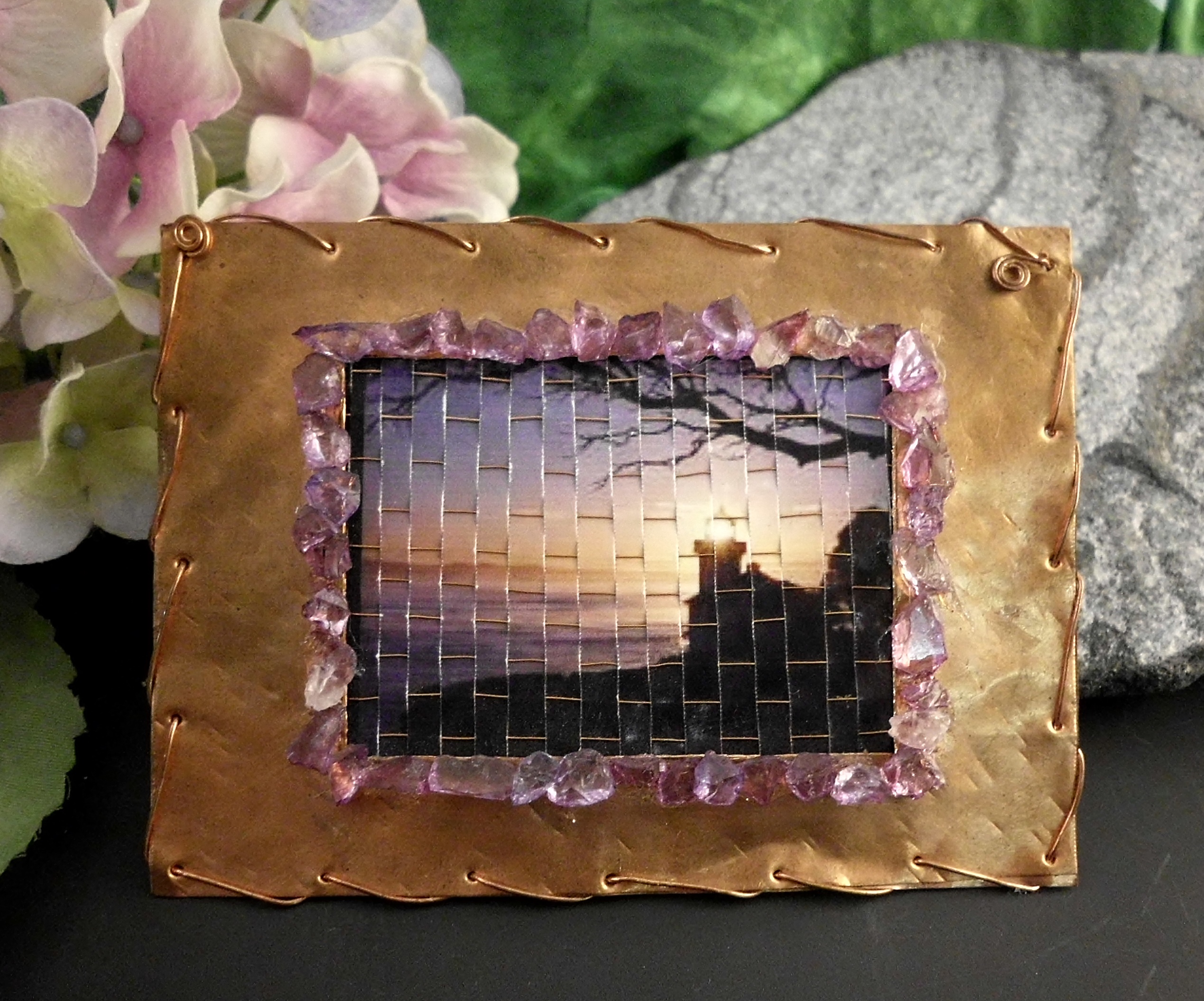 Woven Photo in Copper Frame Lighthouse with Amethyst · Lighted Jewels