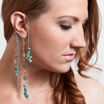 Silver & Turquoise Stone Chain Ear Wrap Cuff