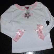 White Long Sleeve Shirt with Flower/Bows on Sleeves-Little Lass Size 2T