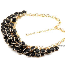 Faceted BLACK Jewelry Bubble Chainmaille Cascade Bib Necklace
