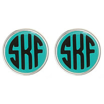 Preppy SILVER Colorful Enamel MONOGRAM Stud Disk Earrings - Choose Monogram, Font & Colors