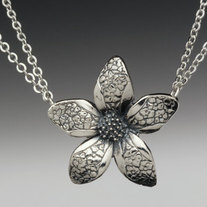 Unusual Handmade Silver Granulated FLOWER Spoon Handle Pendant Necklace - FREE SHIPPING