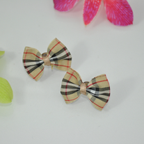 Brown plaid ribbon fabric stud earrings